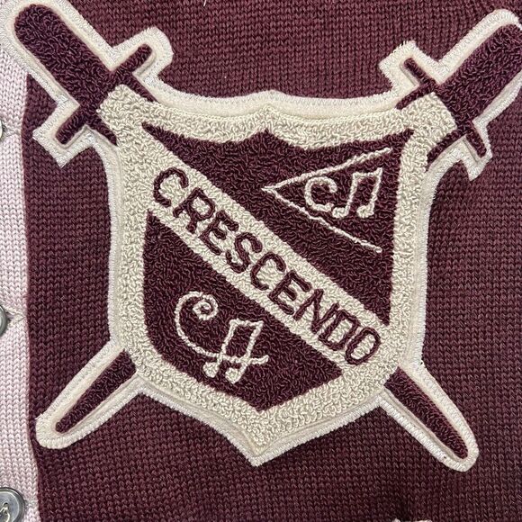 Vintage 40s Cardigan Sweater Varsity 42 Adult S/M Crescendo Music School Wine - Picture 4 of 11